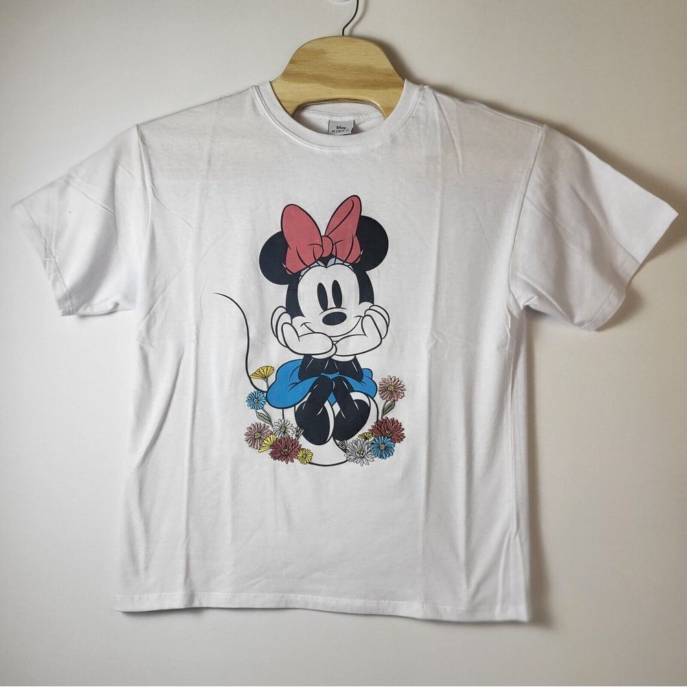 Disney Minnie Mouse Short Sleeve White T-Shirt with Embroidery Women's Large